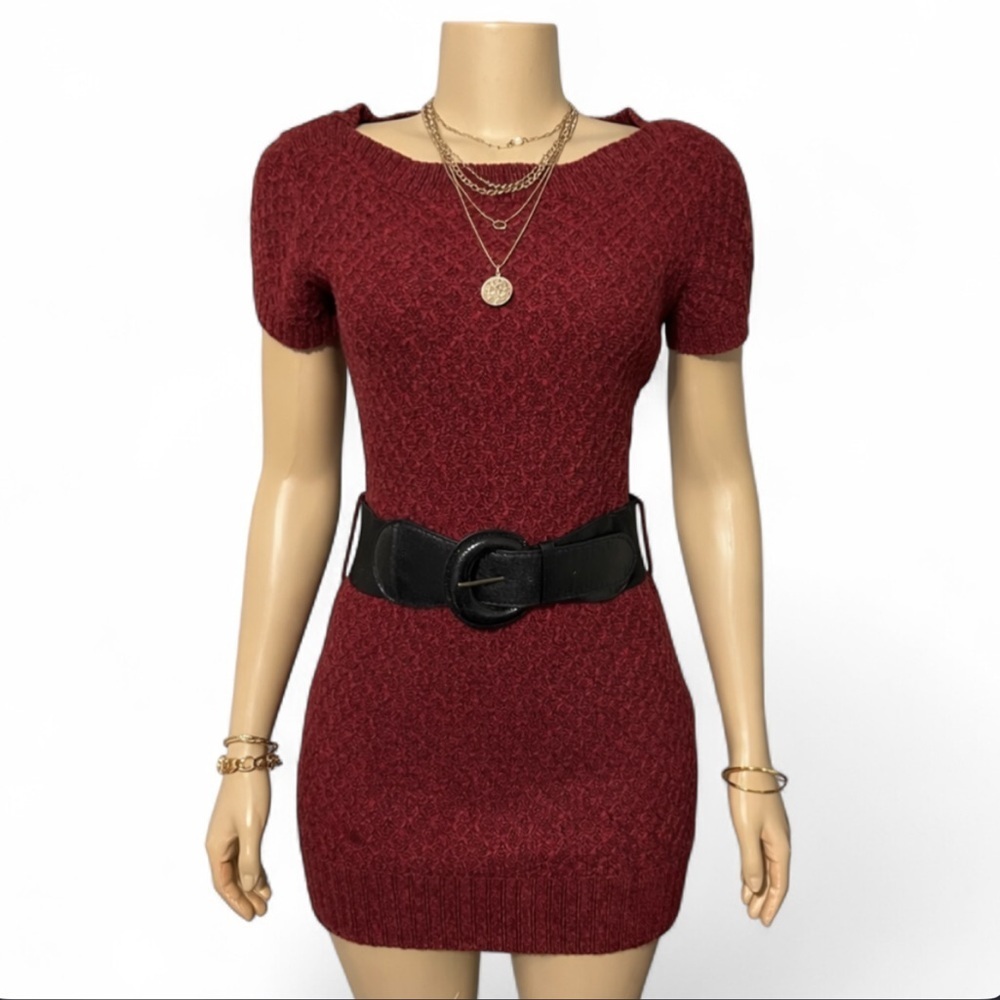 a.n.a Burgundy Mini Dress with Black Belt